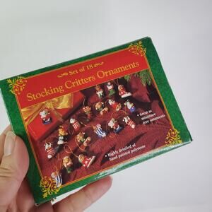 Set of 18 Stocking Critters Ornaments Christmas Hand Painted w Box VTG